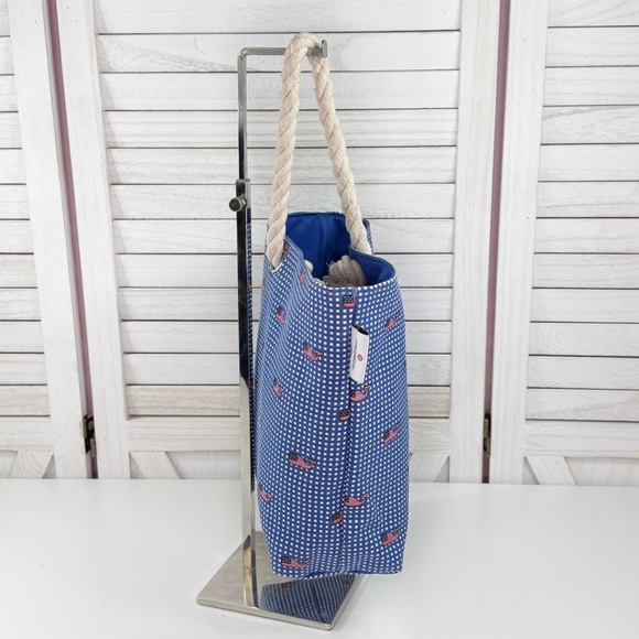 Vineyard Vines Target Gingham American Flag Whale Print Small Tote Bag Blue - Picture 3 of 11